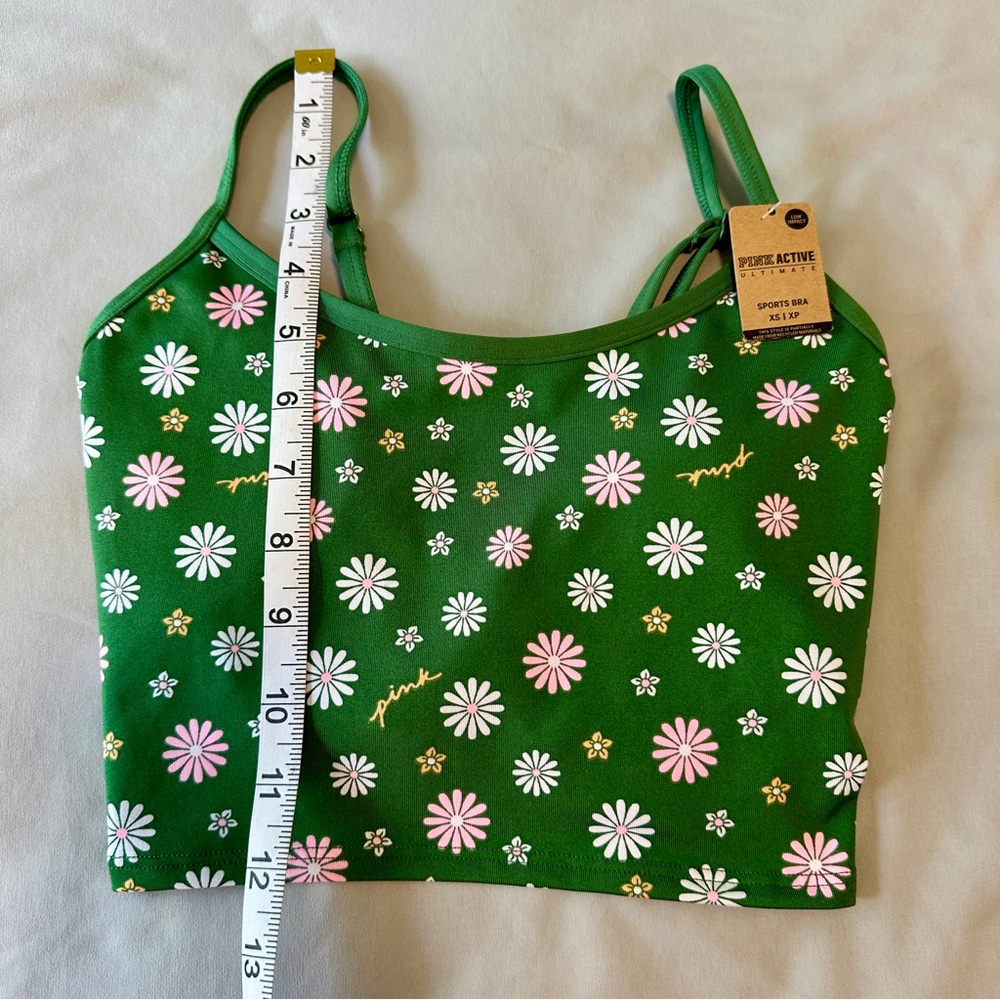 Victoria's Secret PINK Active Sports Bra XS Green Daisy Floral Strappy Back - Picture 4 of 10